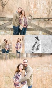 Mom and Dad stand in a field of tall grasses for their fall maternity photography session in Pittsburgh PA