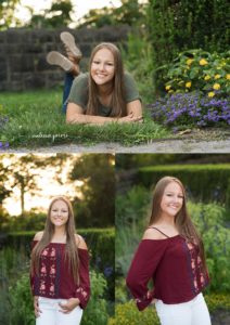 Cranberry Twp Senior Photographer photographs girl in flowers and summer sunshine