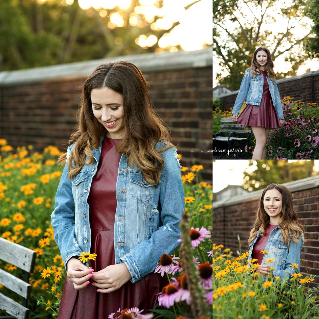 senior girl from shadyside pa stands in wild flowers for senior portrait session in Pittsburgh PA