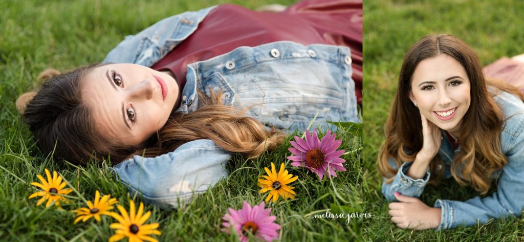 senior girl from shadyside pa lays in grass and flowers for senior portrait session in Pittsburgh PA